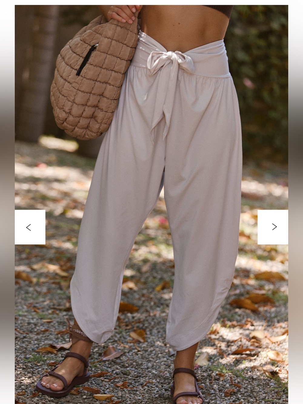 High-Waist Tie-Front Harem Pants — Brown